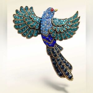 Blue Crystal Bird Brooch – Vintage Inspired Statement Pin
